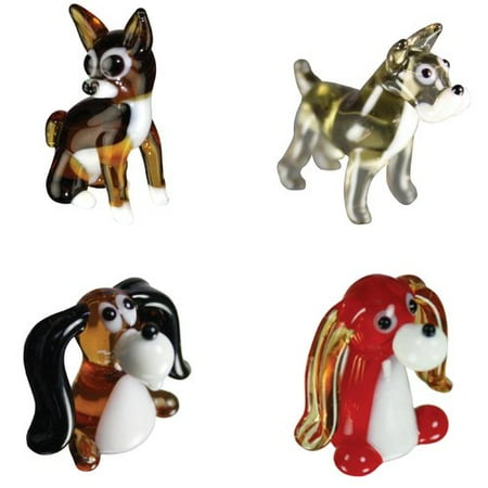 BrainStorm Looking Glass Miniature Glass Figurines, 4-Pack, Chihuahua/Schnauzer/Beagle/Long Ear Dog