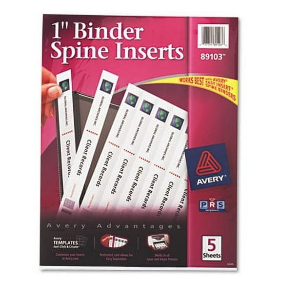 2PK Avery 89103 Binder Spine Inserts, 1" Spine Width, 8 Inserts/Sheet, 5 Sheets/Pack