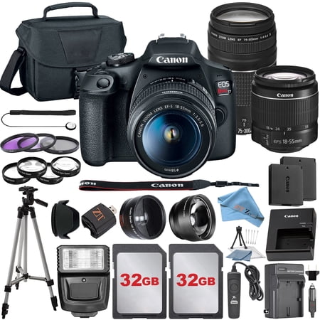 Canon EOS Rebel T7 DSLR Camera Bundle with Canon 18-55mm Lens Canon EF 75-300mm f 4-5.6 III Lens 2pc 32GB Memory Cards Accessory Kit (International Version)