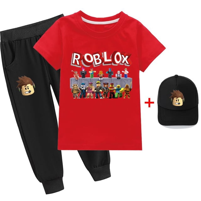 Juego Roblox de dos piezas para niños y niñas, traje de camiseta de manga corta y sombrero, algodón fino bidimensional, periférico, el mejor regalo, nuevo