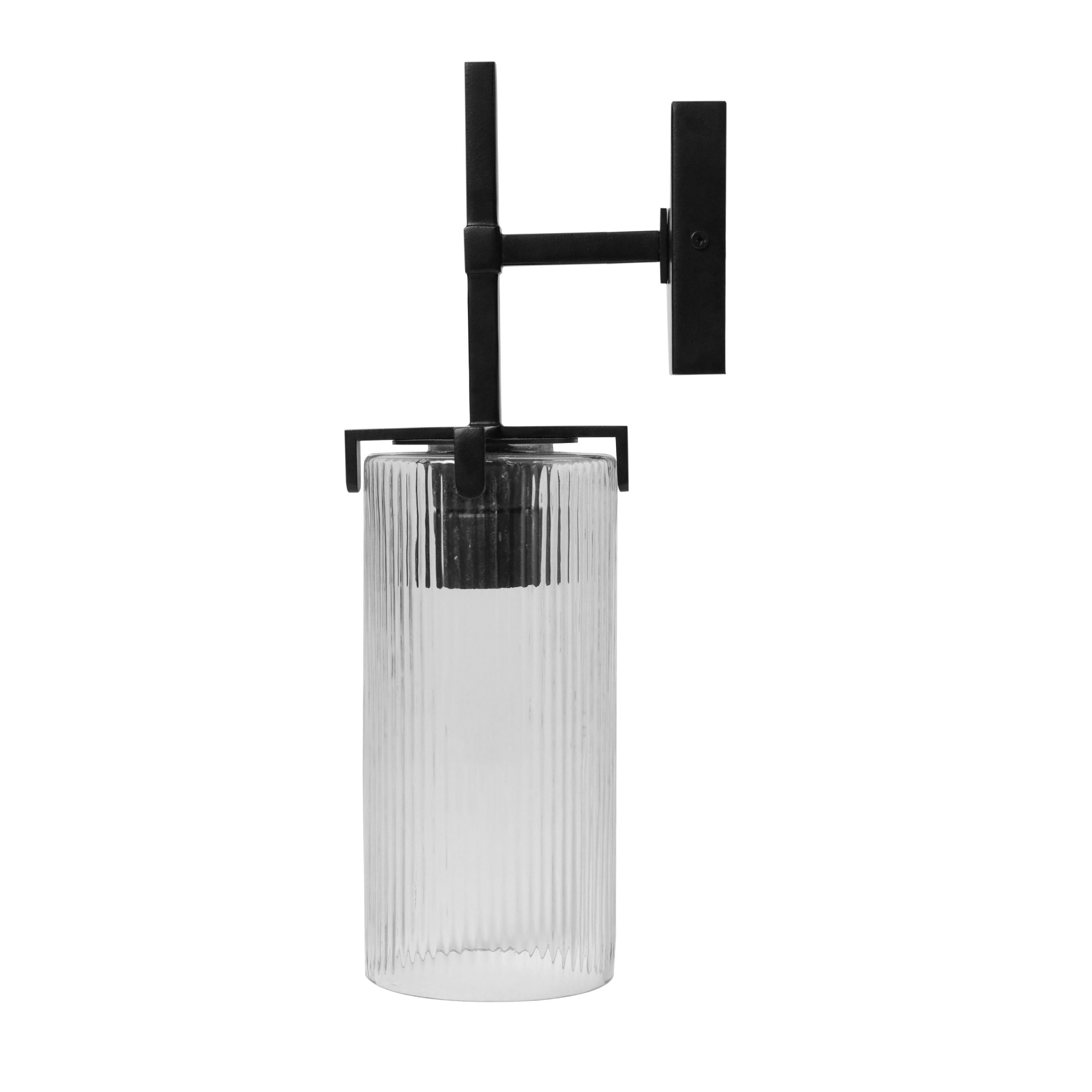 Better Homes & Gardens 14", Indoor Ribbed Wall Sconce, Bulb Not Included, Black Finish Clear Glass Shade