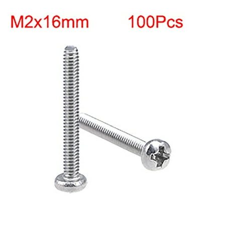 

M2x16mm Machine Screw Pan Phillips Head Screw Fasteners Bolts 100Pcs
