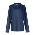 thumbnail image 5 of Women's Long Sleeve Polo Shirts Casual Color Block V Neck Tops Fall Collar Ladies Tunics Tees Navy XL, 5 of 5
