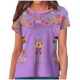 thumbnail image 1 of Birdeem Blouses pour Femmes Style Ethnique Rétro Imprimé Manches Courtes Col Rond, 1 of 12