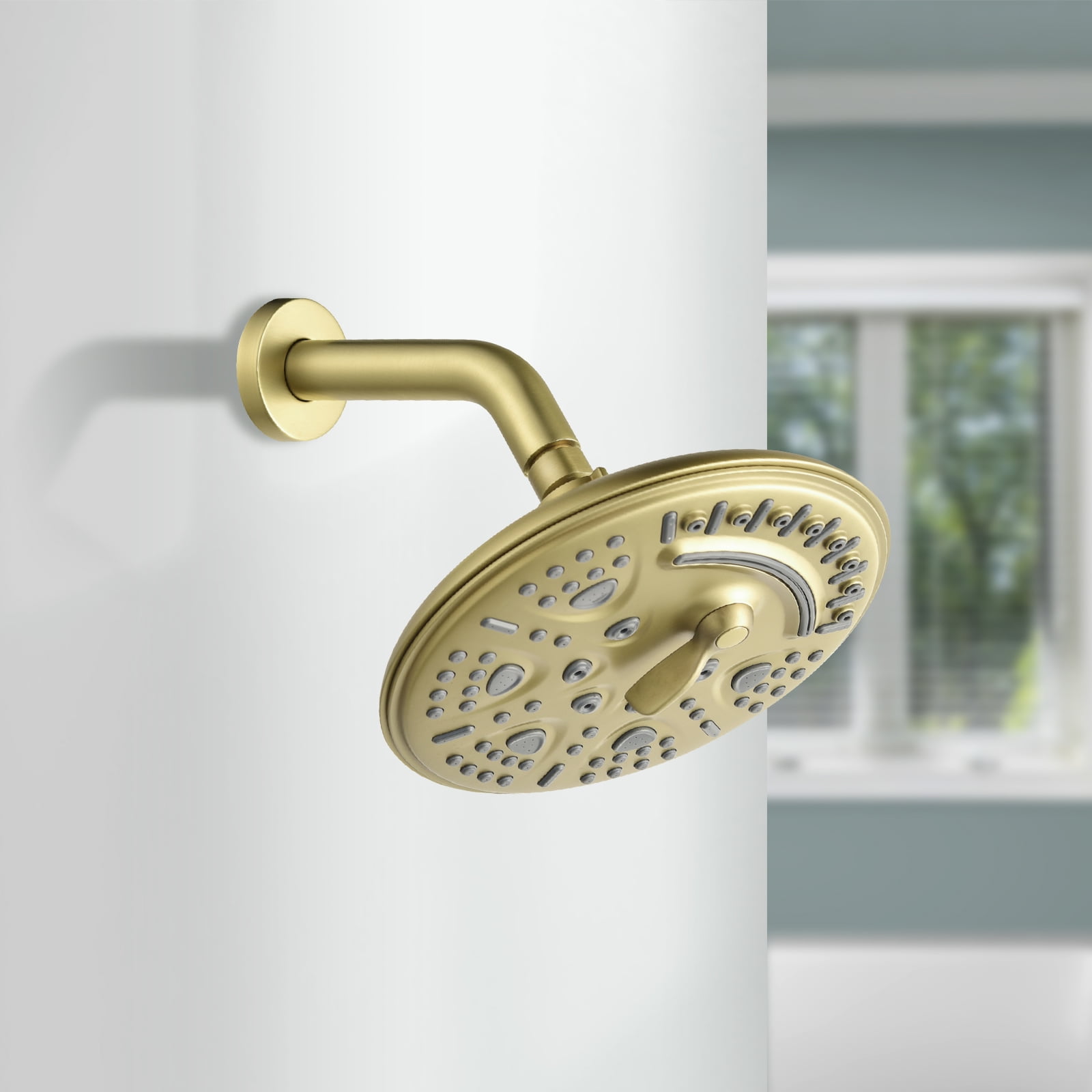 Cobbe 8-Inch Single Handle Bathroom Rain Shower Head Set with 6-Spray Patterns ABS Rainshower Showerhead Brushed Gold