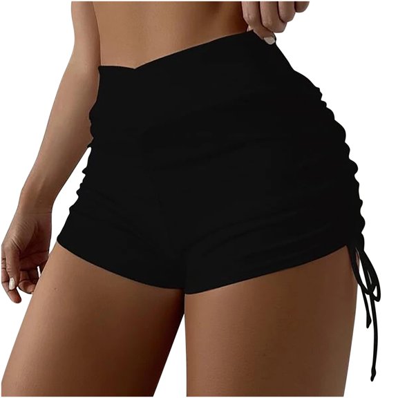 WUANDIXFA High Waisted Swim Shorts for Women Women's Swim Shorts High Waist Swimsuit Bottoms Adjustable Side Tie Bathing Suit Full Coverage Boyshorts Bikini Board Shorts Black,XL