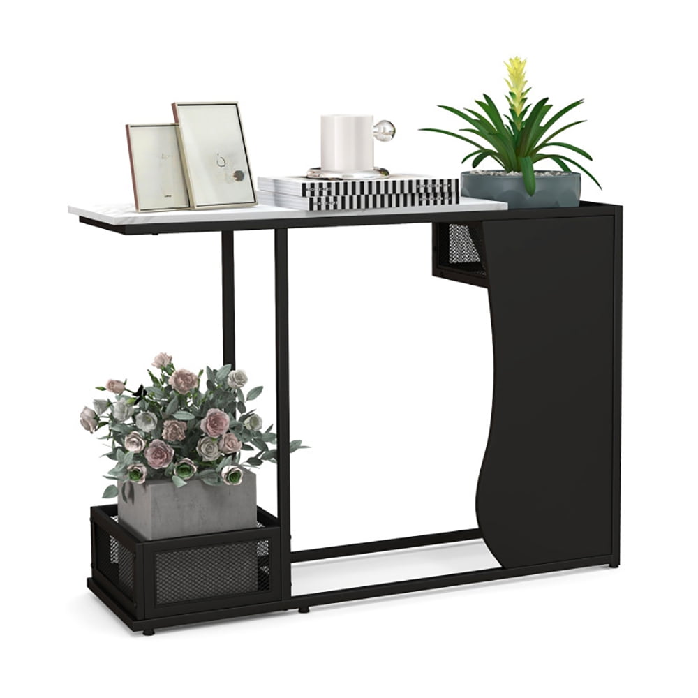 Spaco 43.5 Inch Console Table with Plant Position and Faux Marble Top-Black, Entryway Table Hallway Table, Storage-Friendly Hallway Table for Foyer & Entry Spaces