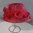 thumbnail image 4 of Women Organza Church Hat Floral Wide Brim Fascinator Derby Hat Wide Brim Sun Hats Wedding Tea Party Derby Occasions Watermelon Red Free Size, 4 of 5