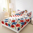 thumbnail image 3 of Manfei Cute Flowers Print Queen Sheets,Classic Us Flag Queen Sheet Sets,White Red Blue,4 Pieces,1 Flat Sheet, 1 Fitted Sheet and 2 Pillowcases, 3 of 6