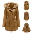thumbnail image 3 of Chaqueta de algodón con forro de lana, chaqueta cálida de invierno con cuello de lana y capucha, chaqueta grande de algodón para mujer, 3 of 5