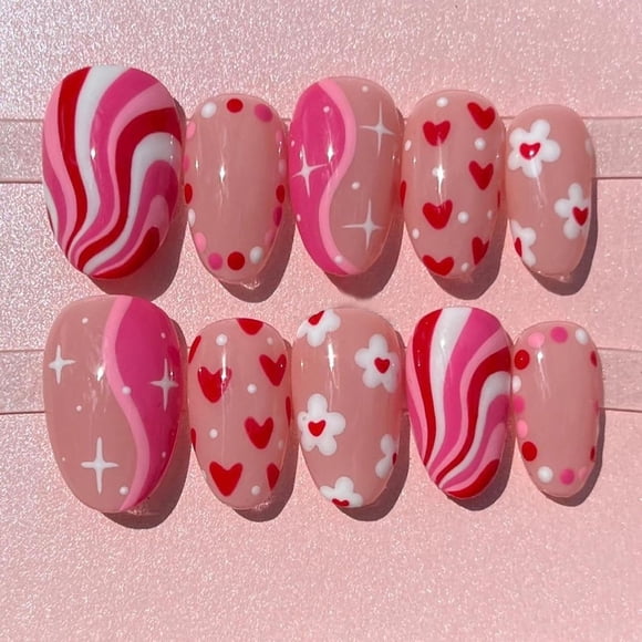 PBPCGBW Uñas Postizas Acrílicas Rosadas para San Valentín 30 Piezas