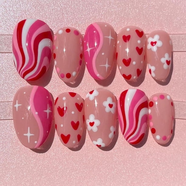 PBPCGBW Uñas Postizas Acrílicas Rosadas para San Valentín 30 Piezas