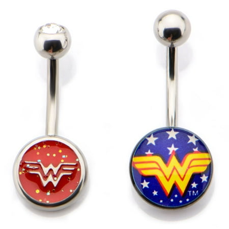 WB-DC Stainless Steel Wonder Woman 14G Navel Ring, 2 Pack