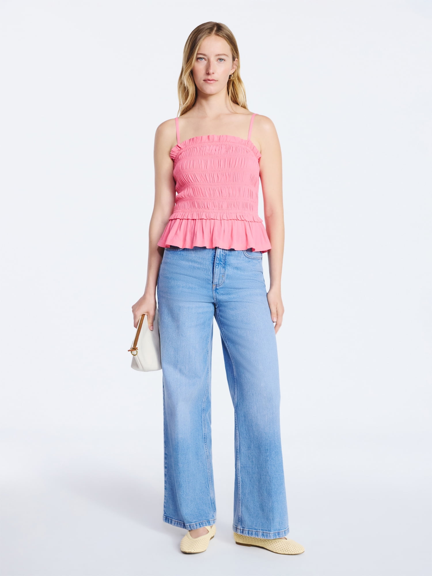 Free Assembly Women's Smocked Top with Peplum Hem, Sizes XS-XXL