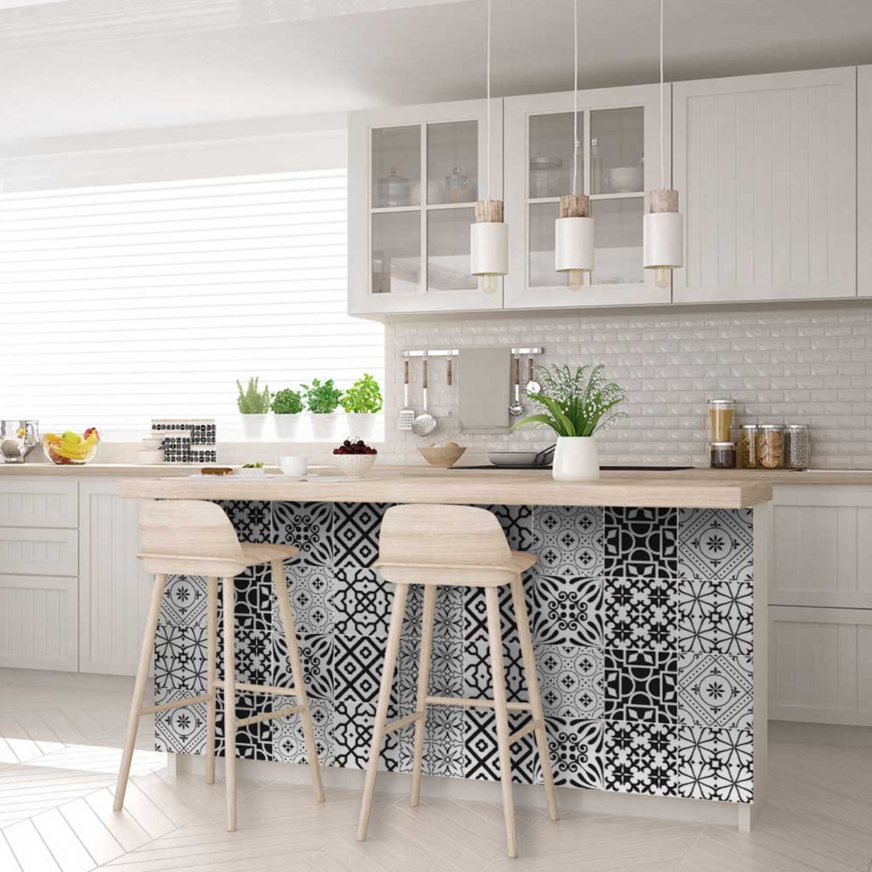 Mi Alma Vinyl Backsplash Decor - Black White Floral Peel & Stick Tiles 6x6