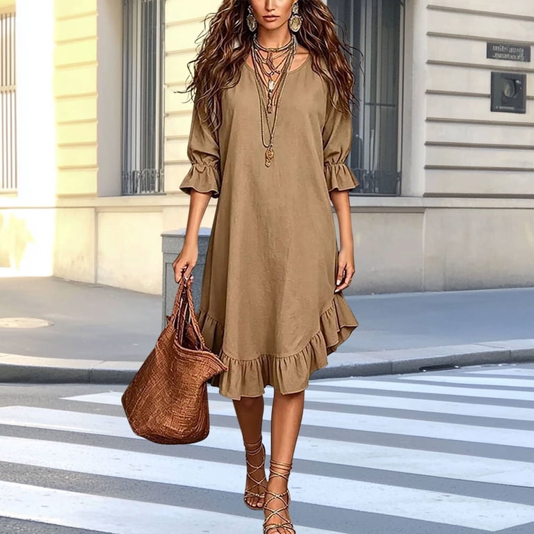 semi formal dresses brown asdoklhq Midi Dresses Semi Formal Dress Gowns and Evening Dress A Line Tie Waist Women's Boho Vacation Mini Dress Brown 3X