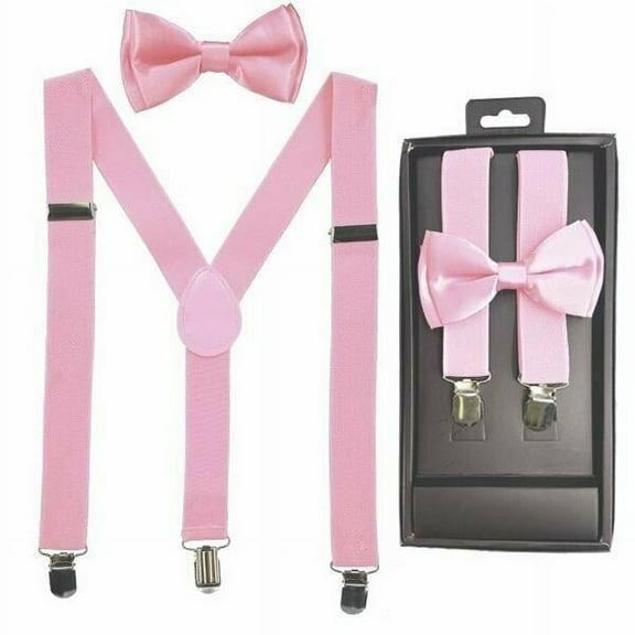 Light Pink KIDS TODDLER CHILD SUSPENDERS and BOWTIE MATCHING BOXED GIFT SET - New with box/tags