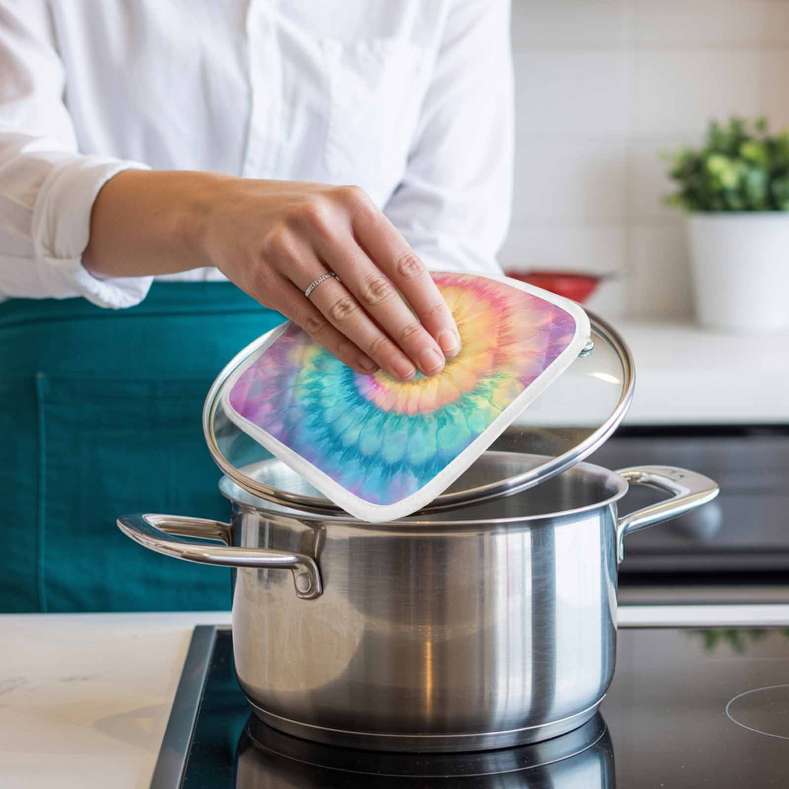 Colorful Tie Dye Pot Holders for Kitchen Heatproof Potholder, 3 Pack Rainbow Ombre Abstract Pattern Art Hot Pads Multipurpose Oven Pads Cloth Potholders Trivet for Cooking Baking