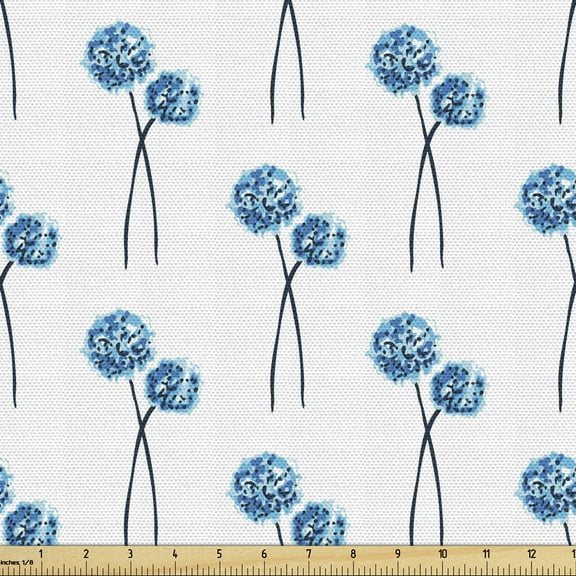 Dandelion Fabric by the Yard, Abstract Design of Floral Elements in Watercolor Effect Print, Decorative Upholstery Fabric for Chairs & Home Accents, 2 Yards, Grey Blue by Ambesonne