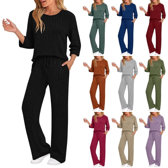 larppty Womens 2 Piece Lounge Sets Matching Airport Travel Outfits 2025 Winter Clothing Fall Pajamas Sweat Suits Pockets（Purple，L）