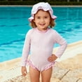 thumbnail image 6 of Toddler Little Girl Bathing Suits Striped One Piece Swimsuit with Ruffled Sunhat Baby Swim Pool Travel Outfits (18 Months, Pink), 6 of 6