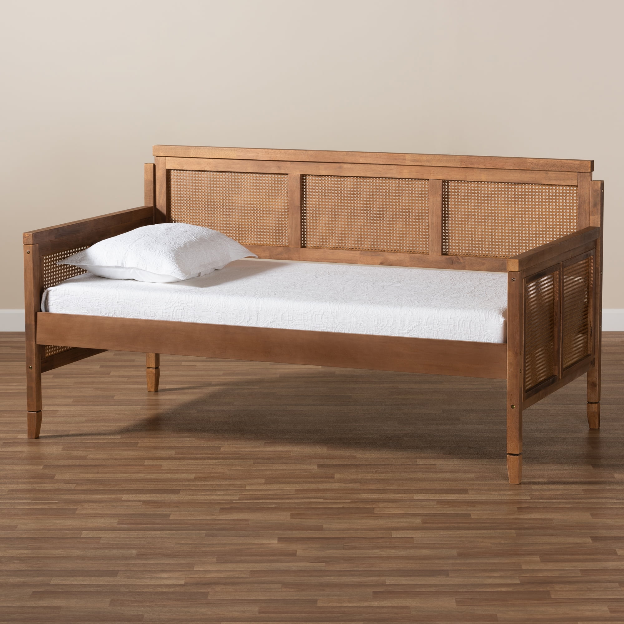 Baxton Studio Vintage French Inspired Synthetic Rattan Spade Feet Twin Daybed Ash Walnut
