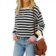 thumbnail image 2 of Suéter Informal de Cuello Redondo y Larga para Mujer, Jersey de Punto A Rayas A . Negro XL, 2 of 10