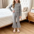 thumbnail image 2 of Pandaie Girls Drawstring Crop Blous Top Flare Pants 2 Piece Set Solid Color Stretch Long Sleeve Casual Fashion Tracksuit Grey,5-6 Years, 2 of 6
