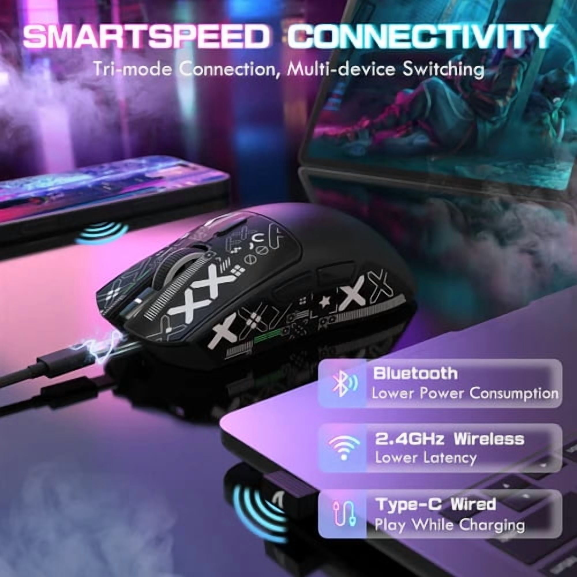 ATTACK SHARK X1 Tri-mode Gaming Mouse with Touchpad RGB Charging Dock PAW3395PRO Gaming Sensor, BT/2.4G Wireless/Wired, 6 Adjustable DPI up to 40000, Omron Optical Microswitches