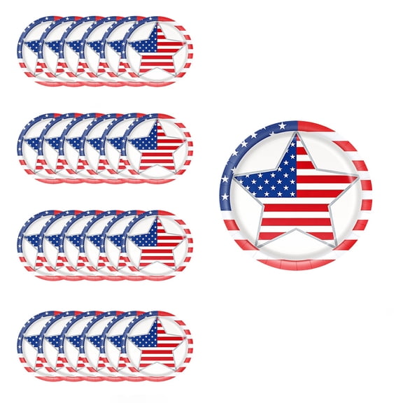 24pcs Independence Day Party Tableware Set For 24 Guests Summer Holiday 4th Of July Memorial Day Paper Plates