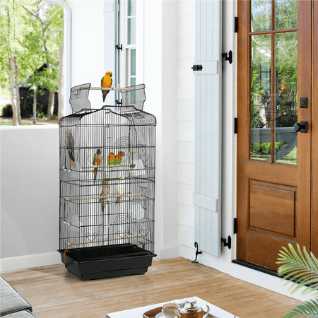 Yaheetech 41'' H Open Top Metal Bird Cage with Four Feeders, Black