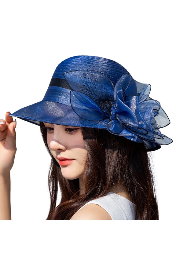 Top Hat Party Hats Church Hats for Women Fascinator Lady Tea Party Church Wedding Bridal Flower Hat Wide Brim Hats for Women Sun Hat Women Blue One Size