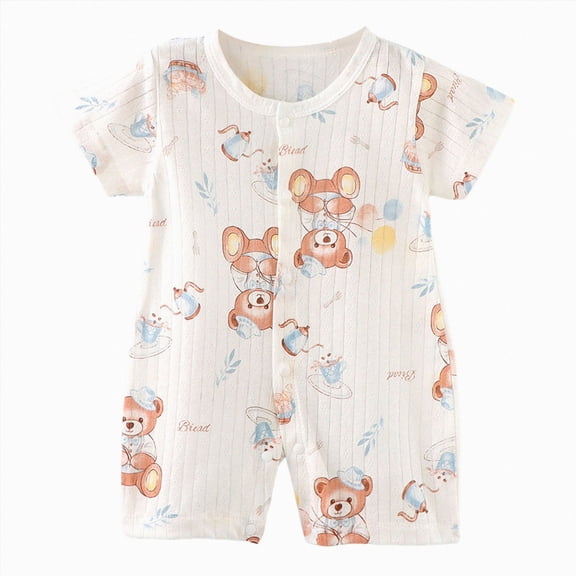 Xyant Infant Boy Clothes 0 3 6 9 12 18 24 Months Baby Girl Summer Romper Cotton Short Sleeve Thin Crawling Suit Baby Onesie Ha Outfits (Brown,12-18 Months)