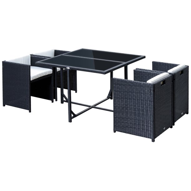 Cream Rattan Dining Set Outsunny Outdoor Dining Set Rattan Furniture Set 5 Pieces Cream White ...