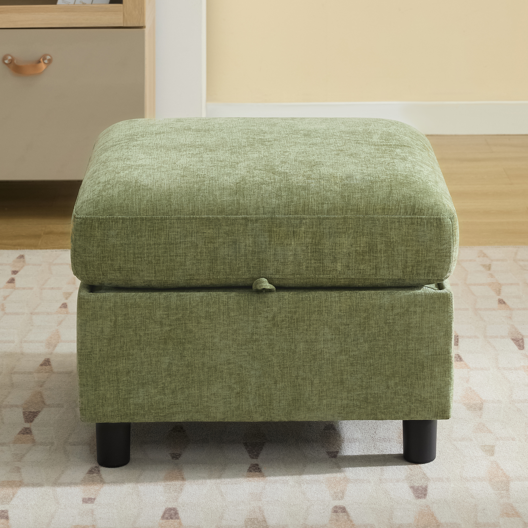 25" Square Storage Ottoman for Modular Couch, Convertible Footrest with Hidden Compartment, Chenille Upholstered Coffee Table & Extra Living Room Seating,Green