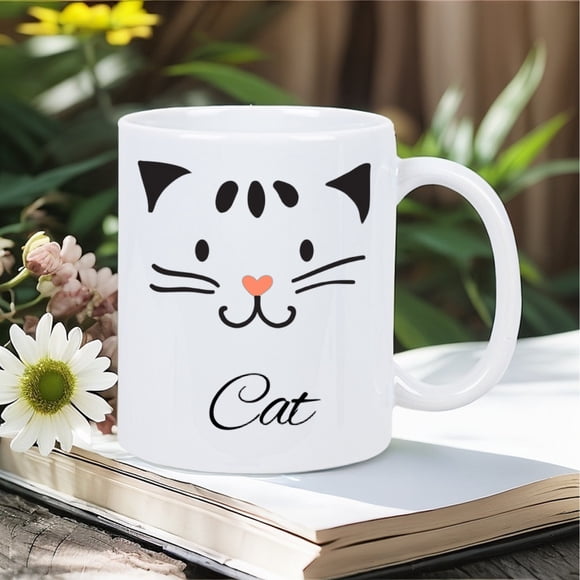 Cute Cat Print ceramic white mug- Perfect for Cat Lovers and Morning Coffee