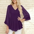 thumbnail image 6 of Women's Fancy Blouses Double Layers Mesh Dressy Tops 3/4 Ruffle Bell Sleeve Shirts, 6 of 6