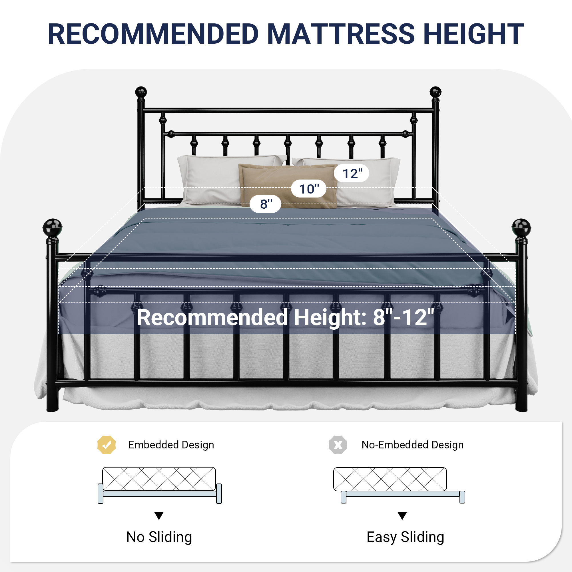 Sifurni King Size Metal Platform Bed Frame with Victorian Vintage Headboard, Black