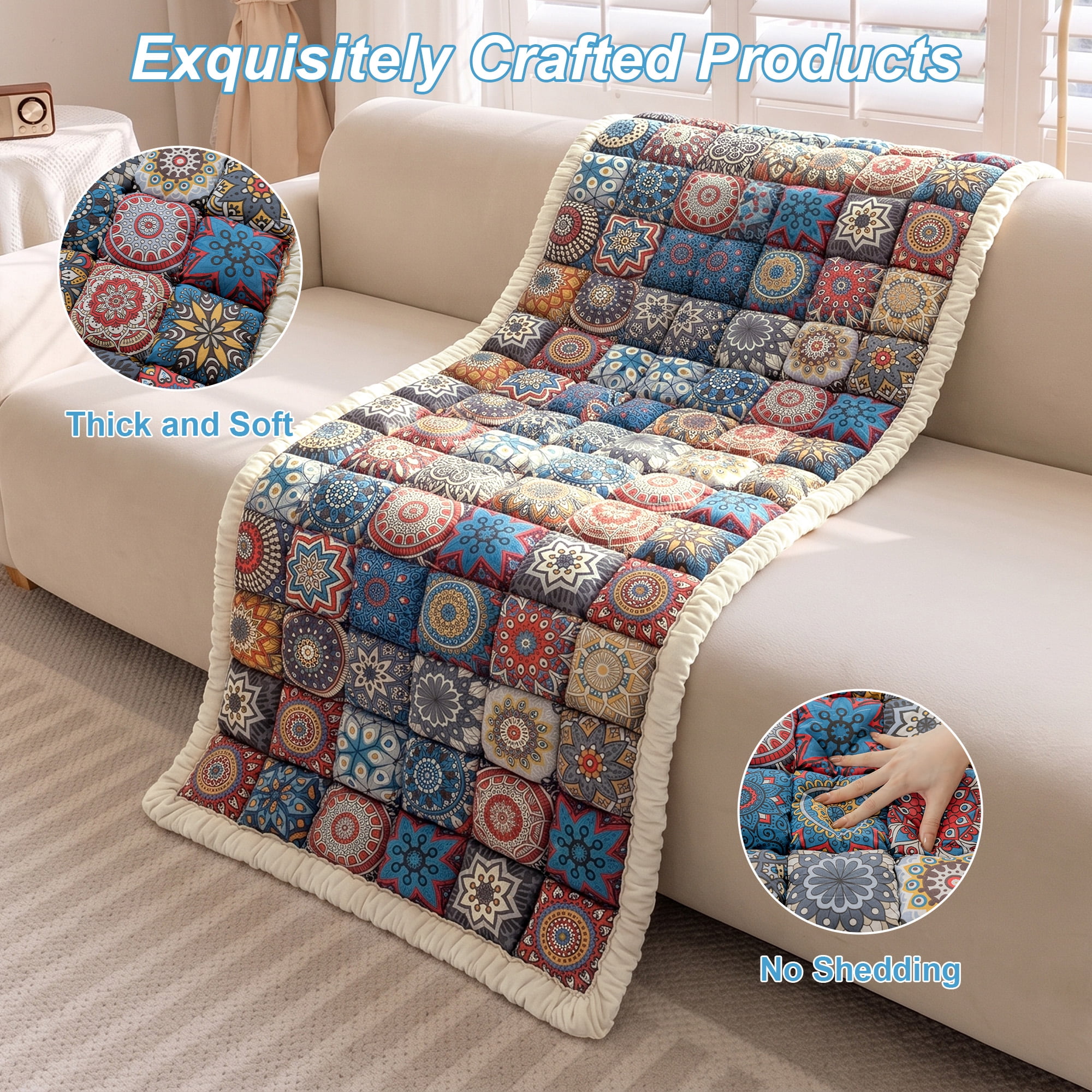 Sanmadrola Couch Cover Sofa Cover Slipcover Furniture Protector Washable Fuzzy Pet Couch Covers for Dog Cat Pet Non Slip 3 Cushion Couch Sofa Covers Bohemian Style