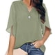 thumbnail image 2 of Tops de verano para mujer, cuello en V, media manga, exquisito color puro, elegante, blusa informal para mujer, para fiesta, oficina, salida, verde claro XL, 2 of 5