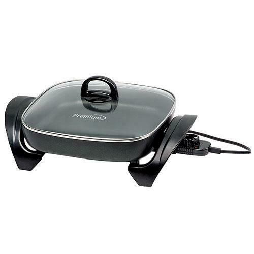 Premium -1200 W 12 inch Electric Skillet Non-Stick Coating High Domed Glass Lid - image 4 of 8