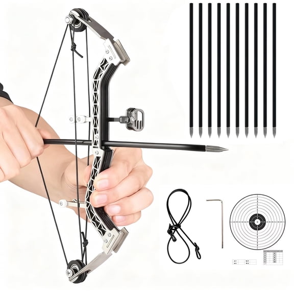 Professional Compound Bow Set for Adults Beginners - 10 Inch Slider Bow with 10 Arrows & Target for Outdoor Training, Backyard Archery Practice, Competition - 10lbs Draw Weight, Ambidextrous.