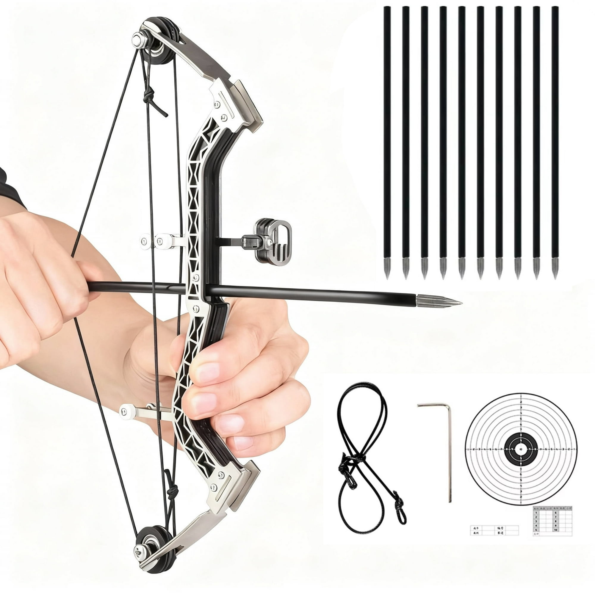 Professional Compound Bow Set for Adults Beginners - 10 Inch Slider Bow with 10 Arrows & Target for Outdoor Training Backyard Archery Practice Competition - 10lbs Draw Weight Ambidextrous.