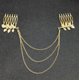 thumbnail image 5 of 2PCS Cadena de pelo de oro con patrón de hoja de peine Diadema de estilo bohemio para mujer, 5 of 5