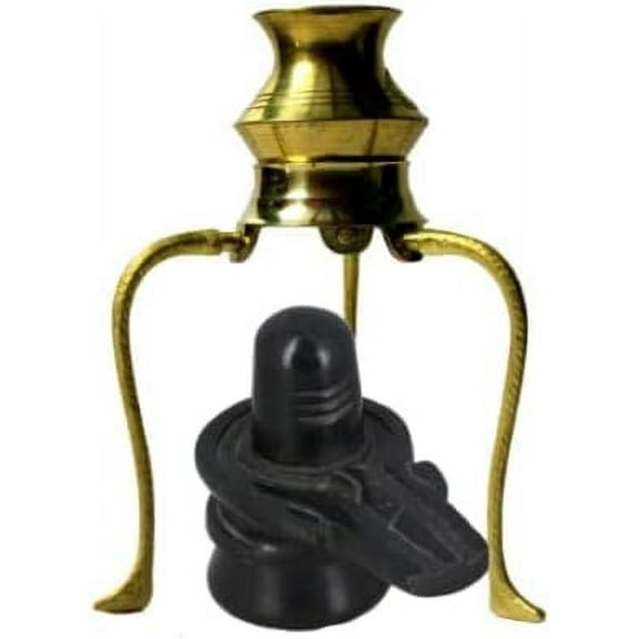 Shivling Jalabhishek Set | Shivalingam and Brass Kalash Lota with Stand, Approx. Total Height 8.5 inches