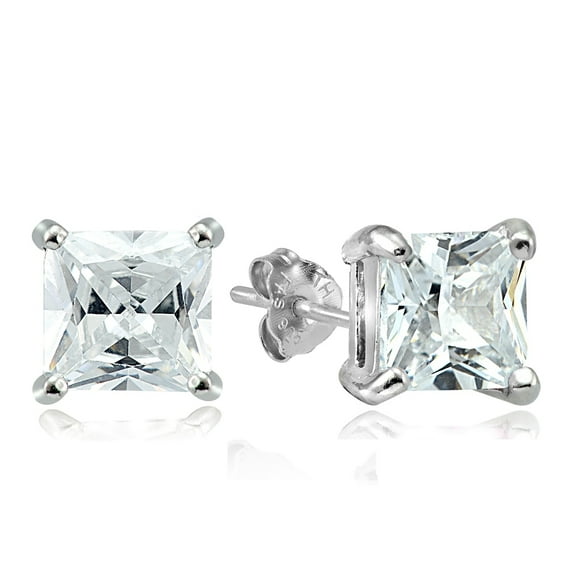Sterling Silver 11ct Cubic Zirconia 10mm Square Stud Earrings