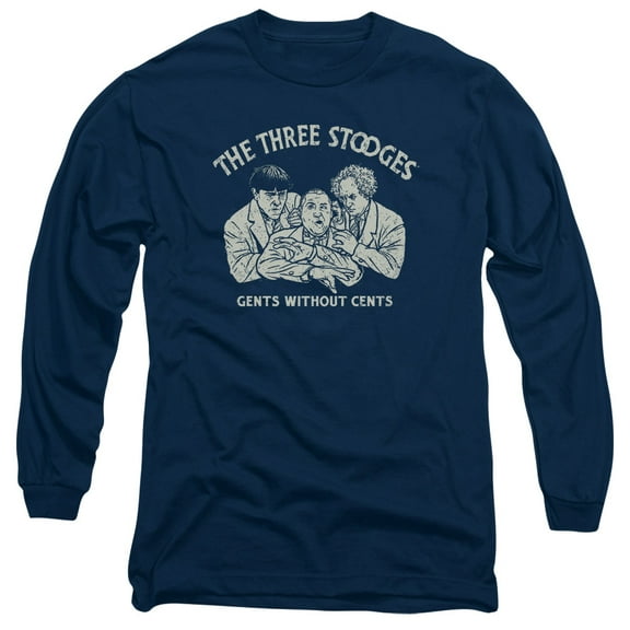 Three Stooges Without Cents Long Sleeve Adult 18/1 T-Shirt Navy