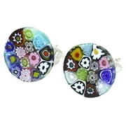 GlassOfVenice Murano Glass Millefiori Stud Earrings - Round Multicolor