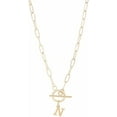 thumbnail image 5 of Golden Initial Toggle Clasp Necklace Dainty 304 Stainless Steel Letter A-Z Pendant Necklace 18" Paperclip Chain Necklace Thick Chain OT Buckle Necklace Personalized Monogram Name Necklace for Women, 5 of 8
