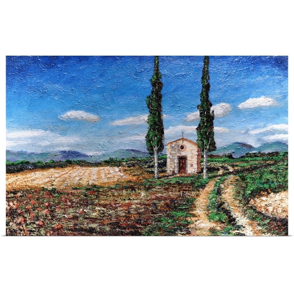 Great BIG Canvas | Rolled Trevor Neal Poster Print entitled Chapel and Two Trees, Tuscany, 2005